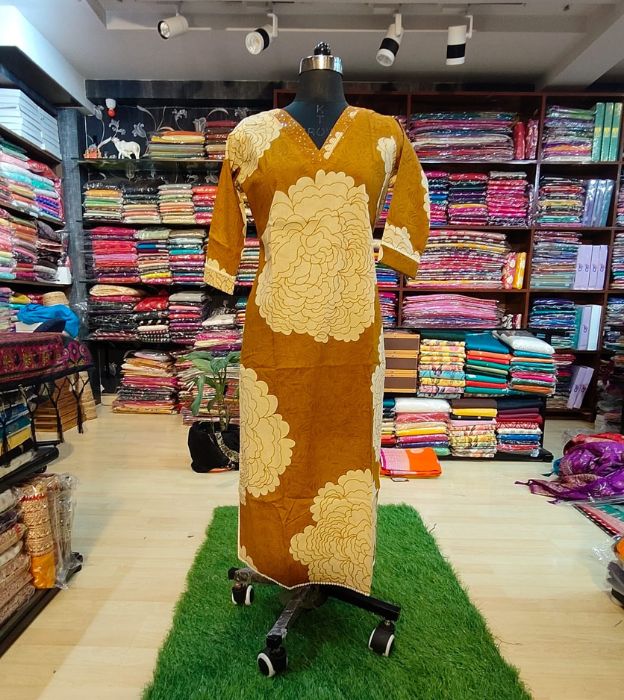 Premium Cotton V-Neck Sequence Work Kurti