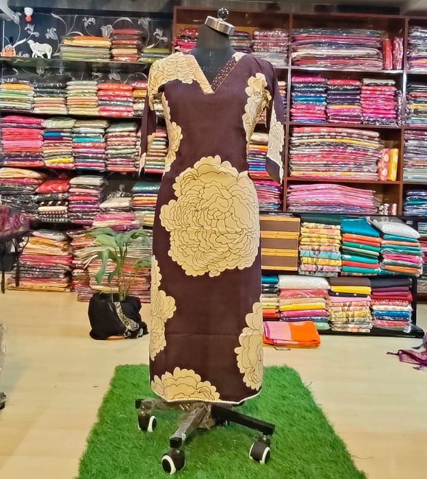 Premium Cotton V-Neck Sequence Work Kurti