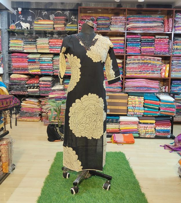 Premium Cotton V-Neck Sequence Work Kurti