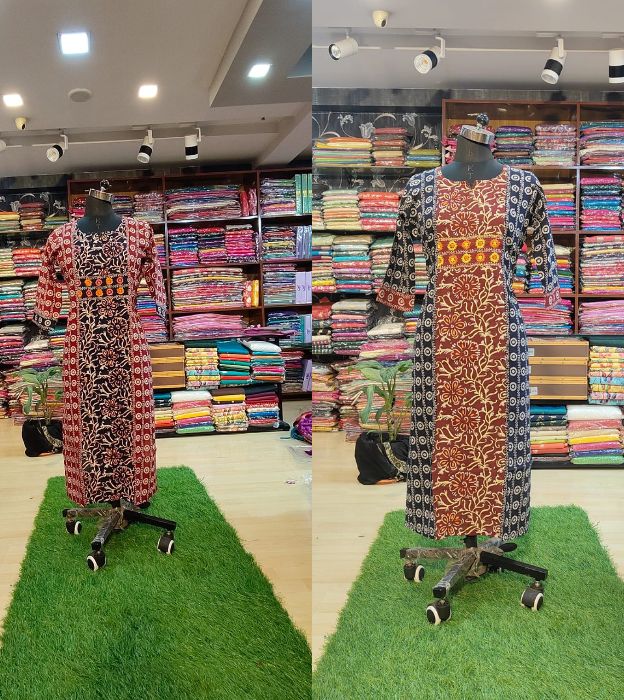 Premium Cotton Ajrakh Print Handwork Kurti