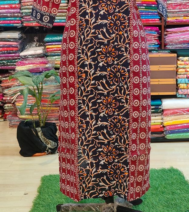Premium Cotton Ajrakh Print Handwork Kurti