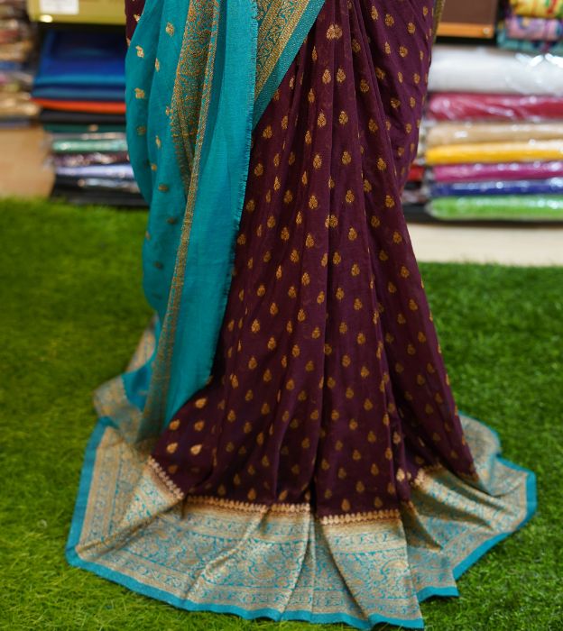 Pure Katan Banarasi Saree With Gold Polish Zari & Patli Pallu