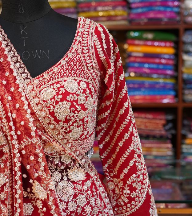 Luxury Mono Net Partywear Wedding Saree With Full Handwork & Readymade Blouse