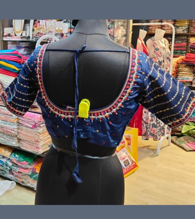 Elegant Satin Cotton Embroidered Padded Blouse