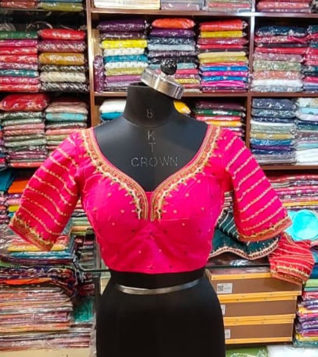Elegant Satin Cotton Embroidered Padded Blouse