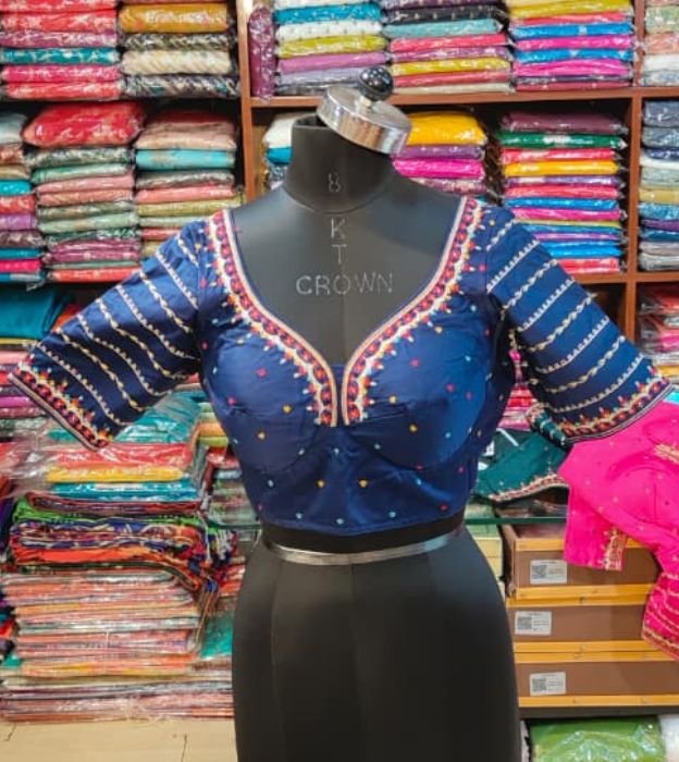 Elegant Satin Cotton Embroidered Padded Blouse